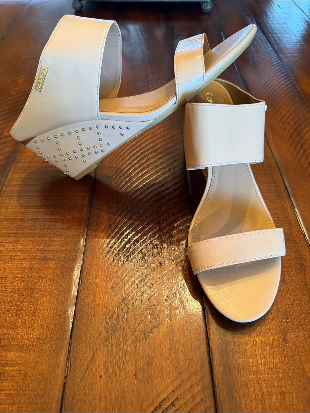 Calvin Klein Phyllis Nude Studded Wedge Sandals Women’s 7.5 New